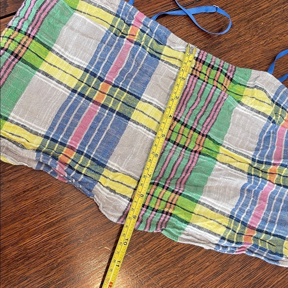 Urban Outfitters Cropped Halter Top Medium Plaid cotton linen Pink blue green - Picture 7 of 7